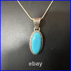 Blue Turquoise Pendant Navajo Sterling Silver Chain Necklace 20 12601