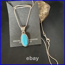 Blue Turquoise Pendant Navajo Sterling Silver Chain Necklace 20 12601
