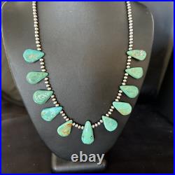 Blue Turquoise Teardrop Navajo Pearls Sterling Silver Necklace 14387