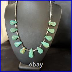 Blue Turquoise Teardrop Navajo Pearls Sterling Silver Necklace 14387
