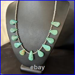 Blue Turquoise Teardrop Navajo Pearls Sterling Silver Necklace 14387