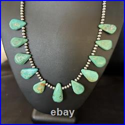 Blue Turquoise Teardrop Navajo Pearls Sterling Silver Necklace 14387