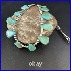 Blue Turquoise Teardrop Navajo Pearls Sterling Silver Necklace 14387