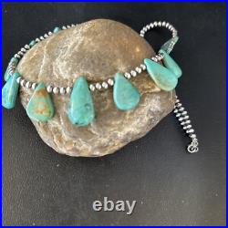 Blue Turquoise Teardrop Navajo Pearls Sterling Silver Necklace 14387