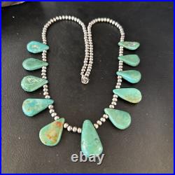 Blue Turquoise Teardrop Navajo Pearls Sterling Silver Necklace 14387