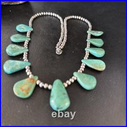 Blue Turquoise Teardrop Navajo Pearls Sterling Silver Necklace 14387