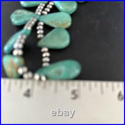 Blue Turquoise Teardrop Navajo Pearls Sterling Silver Necklace 14387