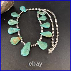 Blue Turquoise Teardrop Navajo Pearls Sterling Silver Necklace 14387