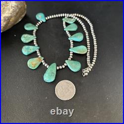 Blue Turquoise Teardrop Navajo Pearls Sterling Silver Necklace 14387
