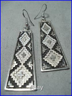 Breathtaking Vintage Navajo Sterling Silver Dangle Earrings Native American Old