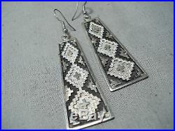 Breathtaking Vintage Navajo Sterling Silver Dangle Earrings Native American Old
