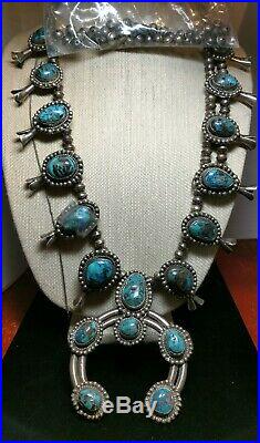 Broken Vintage & Gorgeous Native American Turquoise Squash Blossom Necklace