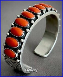 CALVIN MARTINEZ Vintage Navajo Coral Cuff Bracelet 114 Grams RARE