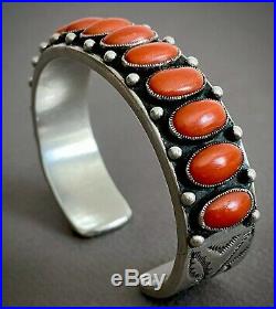 CALVIN MARTINEZ Vintage Navajo Coral Cuff Bracelet 114 Grams RARE