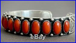 CALVIN MARTINEZ Vintage Navajo Coral Cuff Bracelet 114 Grams RARE