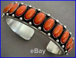 CALVIN MARTINEZ Vintage Navajo Coral Cuff Bracelet 114 Grams RARE