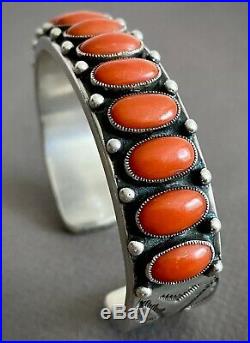 CALVIN MARTINEZ Vintage Navajo Coral Cuff Bracelet 114 Grams RARE