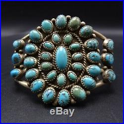CLASSIC 1960s Vintage NAVAJO Sterling Silver TURQUOISE Cluster Cuff BRACELET 51g