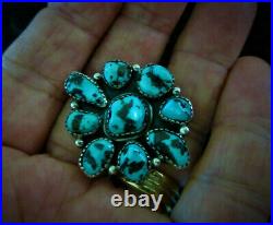 CLASSIC Vintage Old Pawn NAVAJO 925 Sterling Silver BLUE TURQUOISE Flower RING 8