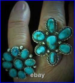 CLASSIC Vintage Old Pawn NAVAJO Sterling Silver TURQUOISE Flower Cluster RING 7