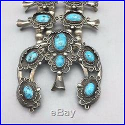 COOL-LOOKING, Vintage, Turquoise and Sterling Silver Squash Blossom Necklace