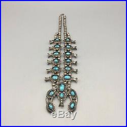 COOL-LOOKING, Vintage, Turquoise and Sterling Silver Squash Blossom Necklace