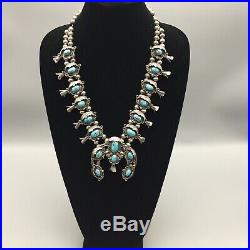 COOL-LOOKING, Vintage, Turquoise and Sterling Silver Squash Blossom Necklace