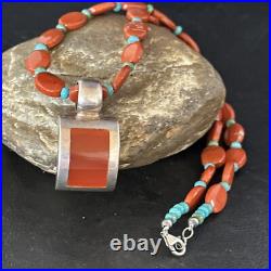 Carnelian Turquoise Navajo Pearls Sterling Silver Necklace Pendant 14375