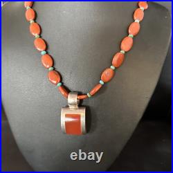 Carnelian Turquoise Navajo Pearls Sterling Silver Necklace Pendant 14375