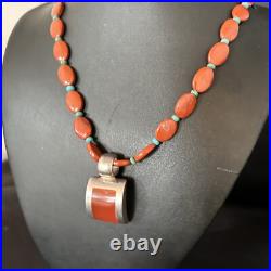 Carnelian Turquoise Navajo Pearls Sterling Silver Necklace Pendant 14375