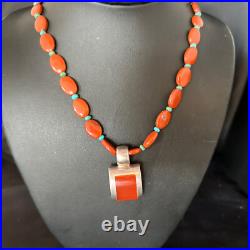 Carnelian Turquoise Navajo Pearls Sterling Silver Necklace Pendant 14375