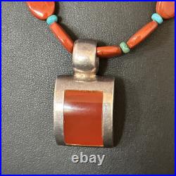 Carnelian Turquoise Navajo Pearls Sterling Silver Necklace Pendant 14375