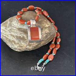 Carnelian Turquoise Navajo Pearls Sterling Silver Necklace Pendant 14375