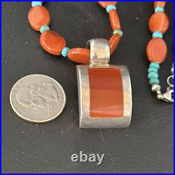 Carnelian Turquoise Navajo Pearls Sterling Silver Necklace Pendant 14375
