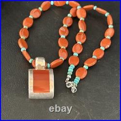 Carnelian Turquoise Navajo Pearls Sterling Silver Necklace Pendant 14375