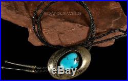 Circa 1950s Old Pawn Vintage NAVAJO Handmade Sterling Morenci Turquoise Bolo Tie