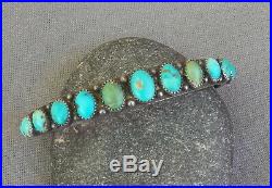 Classic Old Vintage 40's Navajo Ingot Silver Turquoise Row Cuff Bracelet