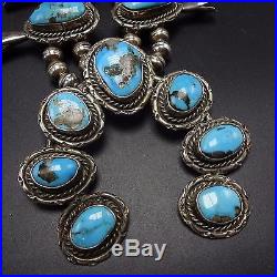 Classic Vintage NAVAJO Sterling Silver & Blue TURQUOISE Squash Blossom NECKLACE