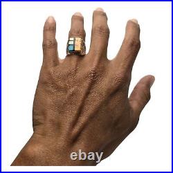 Colorful Vintage Navajo Turquoise Spiny Oyster Inlay Sterling Silver Ring Sz8