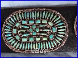 Concho belt sterlingsilver/turquoise. Vintage Jason Yazzie. Needle point. Signed