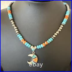 Crescent Multicolor Turquoise Pendant Navajo Sterling Silver Necklace 18731 Crescent Multicolor Turquoise Pendant Navajo Sterling Silver Necklace 18731