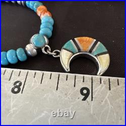 Crescent Multicolor Turquoise Pendant Navajo Sterling Silver Necklace 18731 Crescent Multicolor Turquoise Pendant Navajo Sterling Silver Necklace 18731