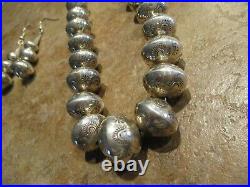 DYNAMITE Vintage Navajo Graduated Sterling PEARLS Bead Necklace with Earrings