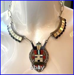 D. V. HATTIE NATIVE AMERICAN ZUNI STERLING SILVER NECKLACE vintage