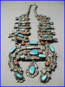 Dan Simplicio Vintage Zuni Turquoise Sterling Silver Squash Blossom Necklace