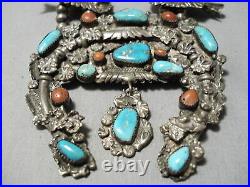 Dan Simplicio Vintage Zuni Turquoise Sterling Silver Squash Blossom Necklace