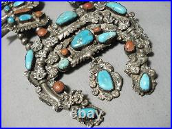 Dan Simplicio Vintage Zuni Turquoise Sterling Silver Squash Blossom Necklace