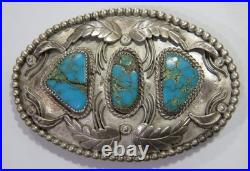 David Tune Vintage Belt Buckle Navajo Turquoise Native American Sterling Silver
