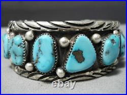 Dynamic Vintage Navajo Morenci Turquoise Sterling Silver Bracelet Old
