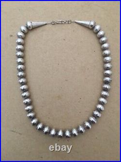 ESTATE VINTAGE ORNATE sterling silver bench bead Navajo necklace 19